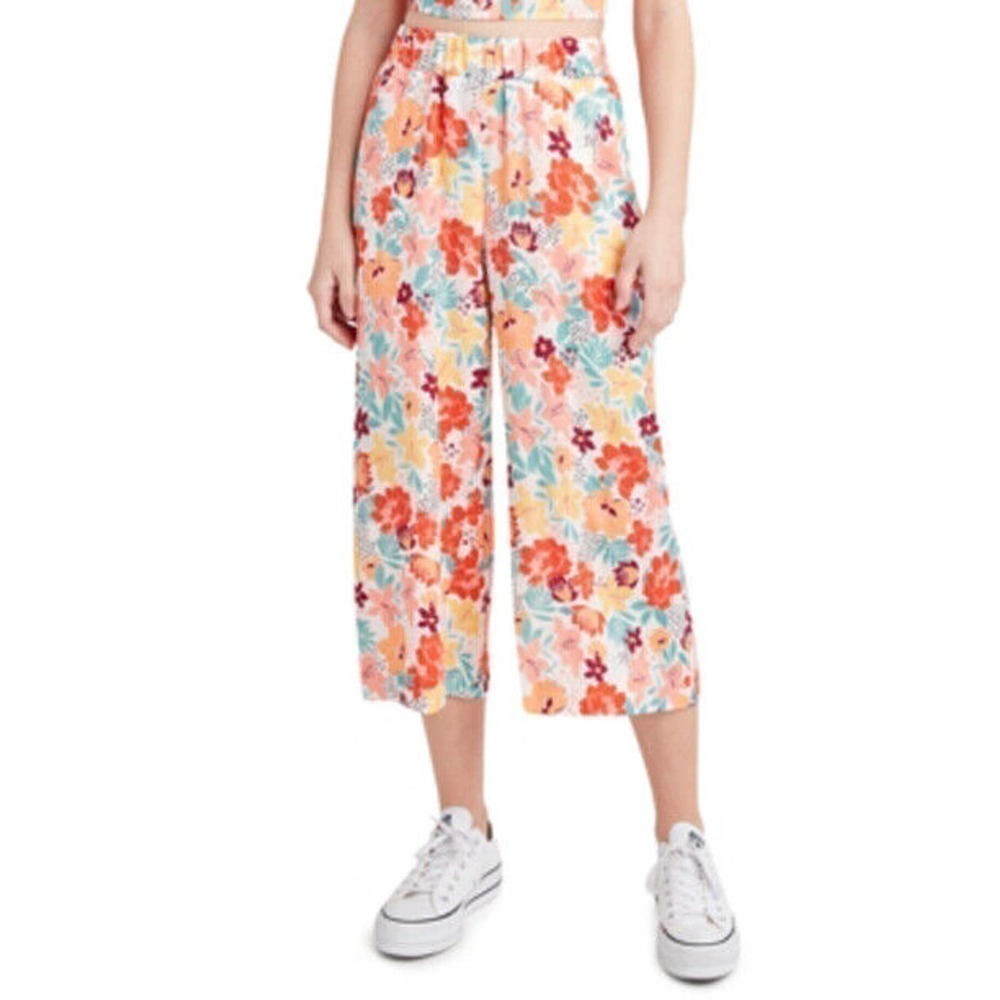JR506 BCBGeneration Juniors' Multi Color Floral-Print Wide-Leg Pants Size S
